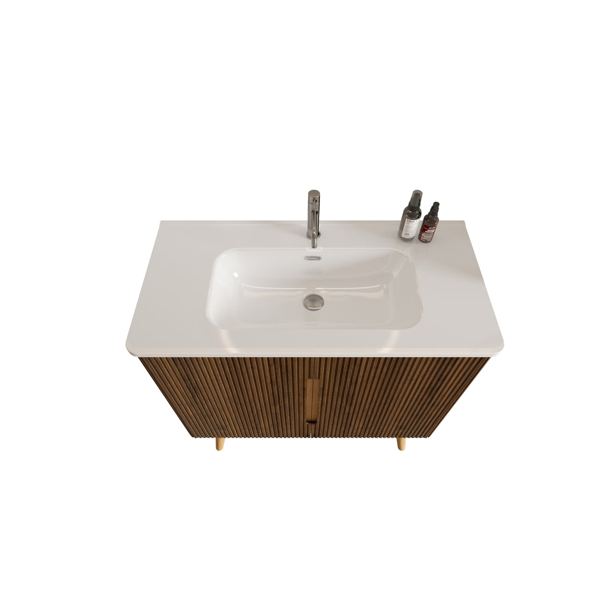 Etna 36-Inch Bathroom Vanity with Ceramic Sink, Walnut Striped