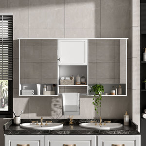 Wall-Mount 3-In-1 Mirror Cabinet With Adjustable Shelf, Soft-Closing Hinges, Rectangular Design - White