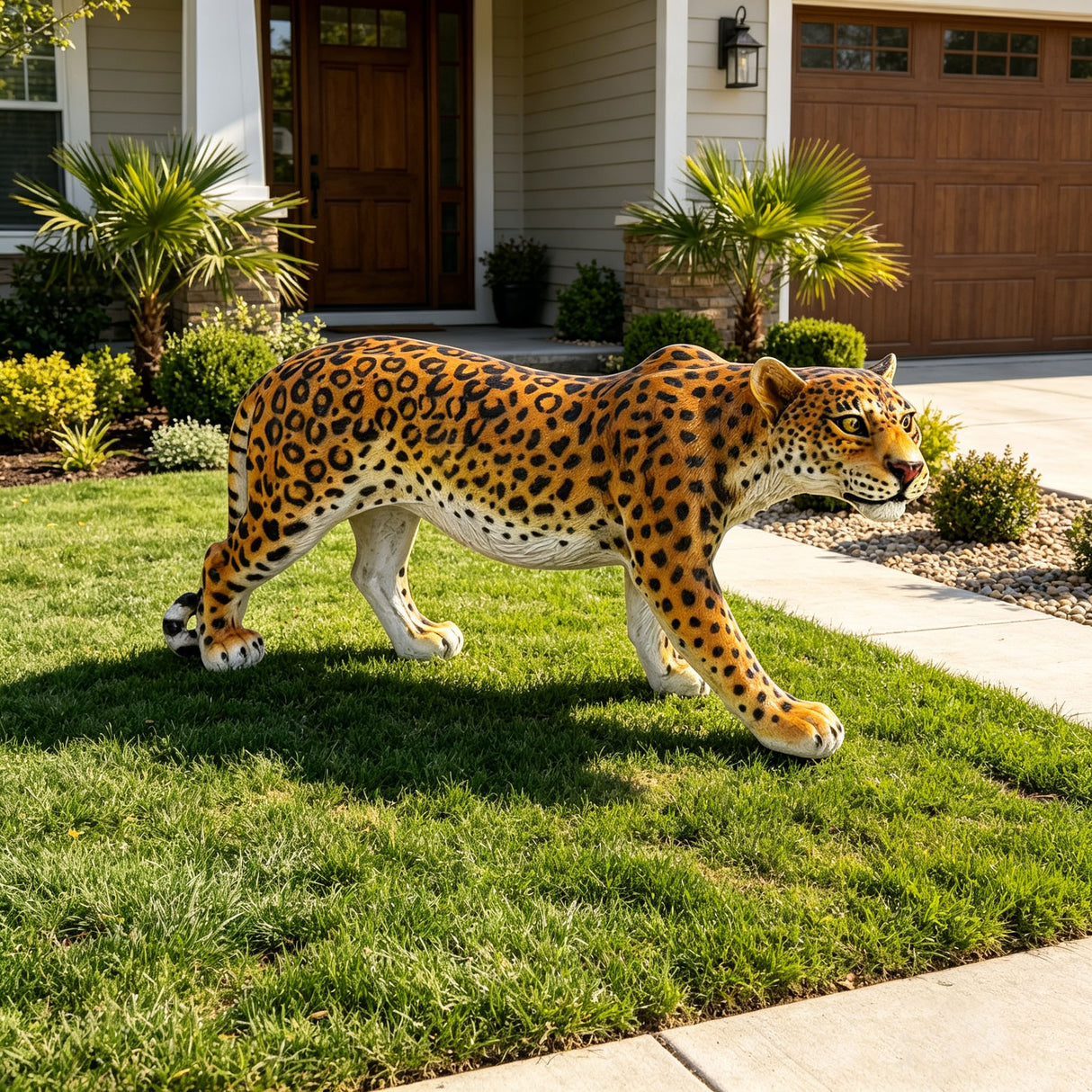 Realistic Leopard Garden Statue, 32'' Lifelike Resin Cheetah Sculpture, Waterproof Wildlife Animal Ornament for Yard Lawn Patio Backyard Outdoor Landscape Decor