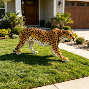 Realistic Leopard Garden Statue, 32'' Lifelike Resin Cheetah Sculpture, Waterproof Wildlife Animal Ornament for Yard Lawn Patio Backyard Outdoor Landscape Decor