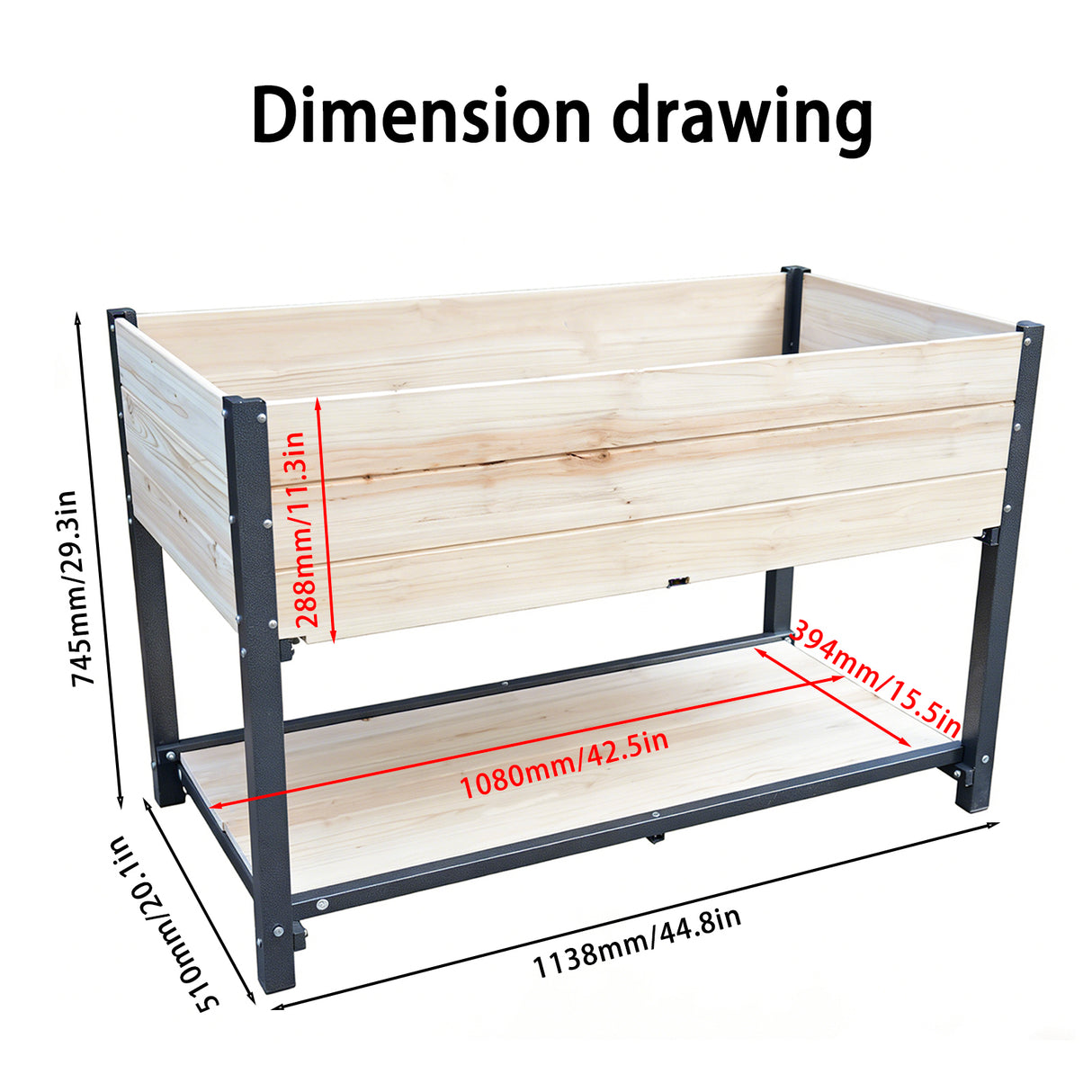 Solid Wood & Iron Frame Raised Garden Bed