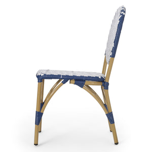 Outdoor Rattan And Aluminum French Armless Bistro Chairs Set - Navy Blue