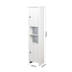 Wooden Bathroom Floor Storage Cabinet With 2 Doors And 6 Shelves - White