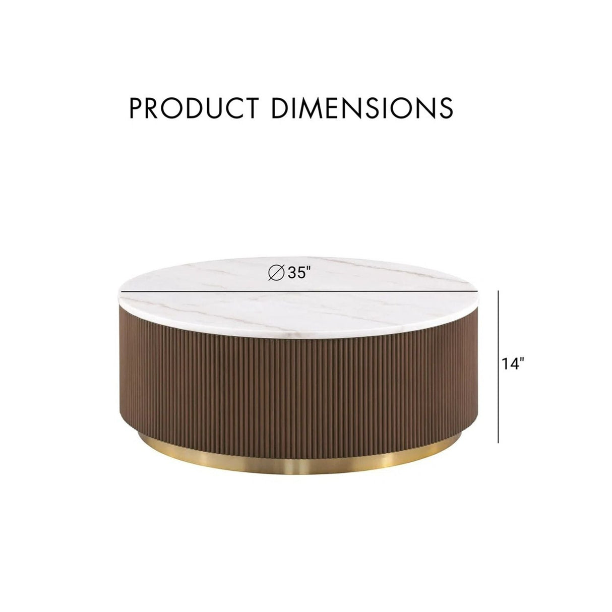 3 Piece Round Table Set With Marble Tops - Brown / Gold / White