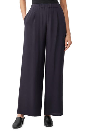 Eileen Fisher High Waist Pleated Wide Leg Silk Pants in Nocturne, Size X-Small