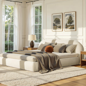 Archie Puffy Grounded Upholstered Platform Bed - Oatmeal Light