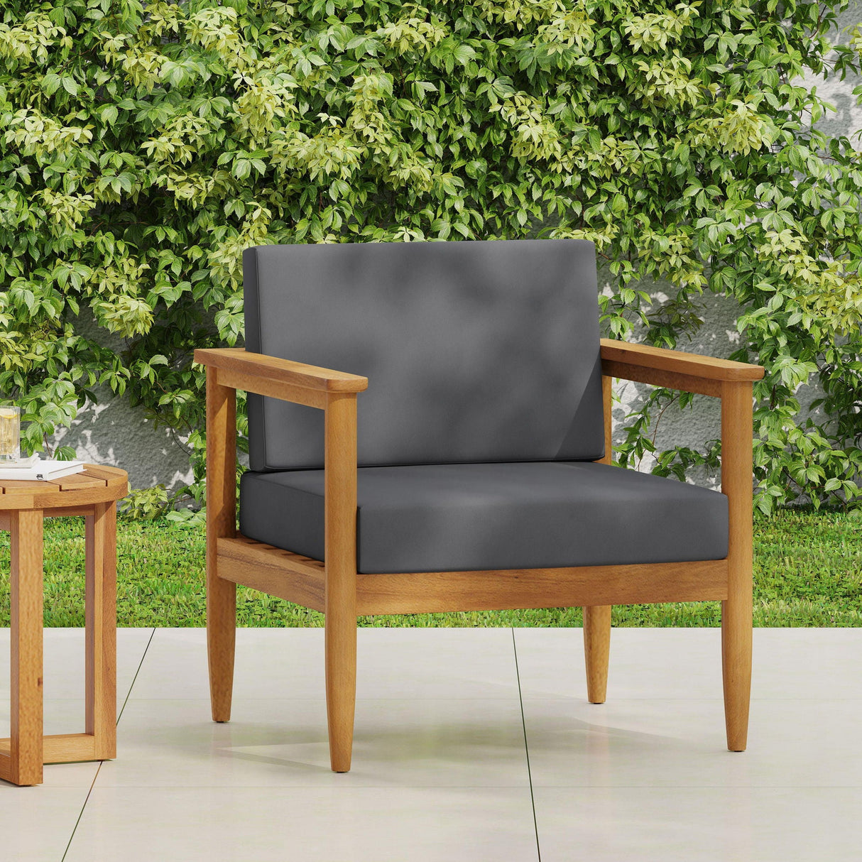 Outdoor Club Chair, Patio Chair With Teak Acacia Wood Frame - Dark Gray - Best Buy Furniture