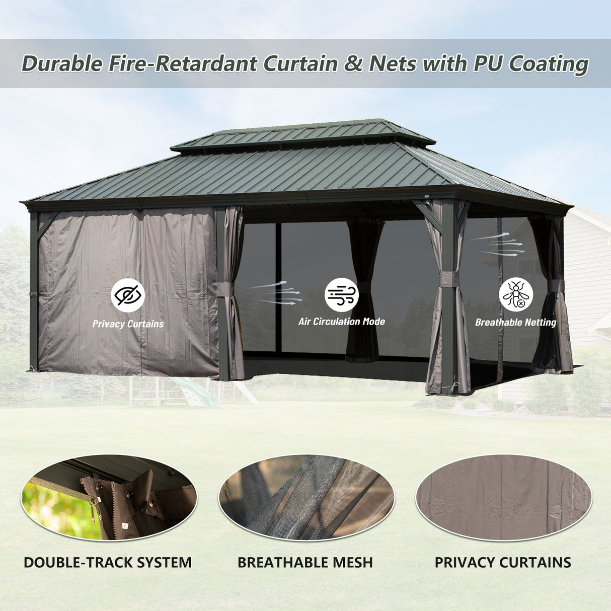 12' x 20' Hardtop Gazebo with Double Roof Canopy