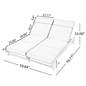 Light Teak Acacia Wood Double Chaise Lounger Set