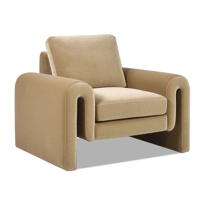Arched Arm Chair with Performance Velvet - Camel Brown Beige