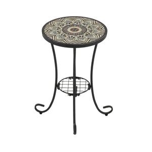 Patio Side Table with Shelf, Brown and Black