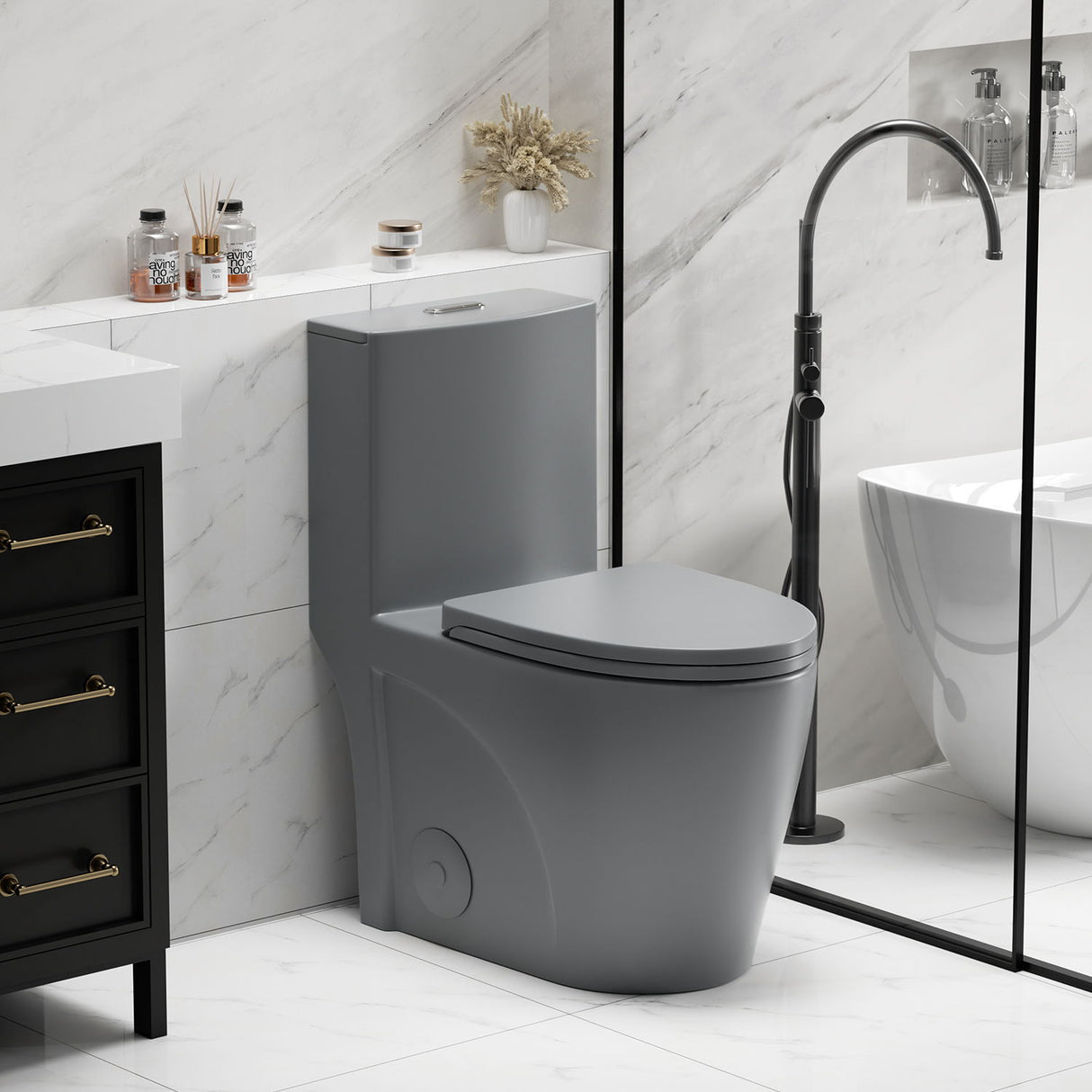 1 Piece Toilet With Tornado Flush, Dual Flush, And ADA Height Comfort Chair