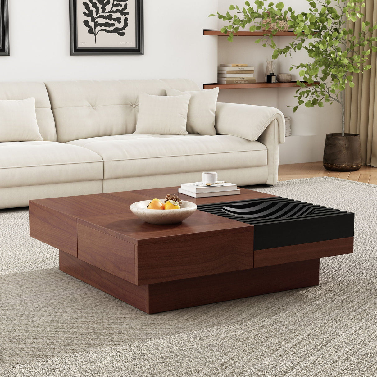 Italian Retro Inspired Acacia Wood Storage Coffee Table - Brown / Black - Best Buy Furniture