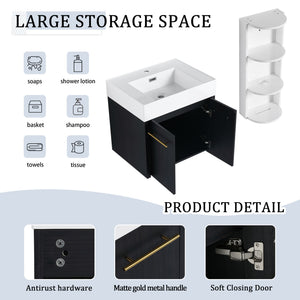 Modern Wall Mounted Bathroom Vanity With Resin Sink And Storage Rack