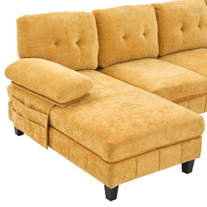 U-Shaped Sectional Sofa 103.5" Fabric Couch With Dual Chaise Lounges, Storage Pockets, Armrest Pillows