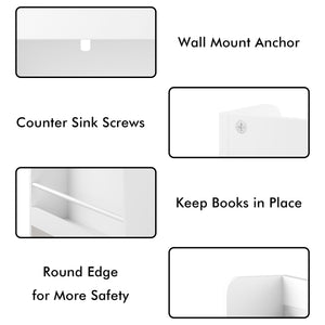 Wall Mounted Bookshelf, 3 Front Facing Display Shelves For Toddler Bedroom - White