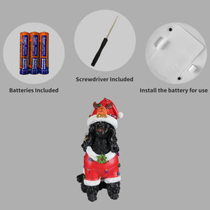 Festive Black Poodle Christmas Statue