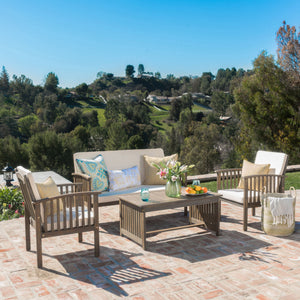 4 Piece Set Outdoor Chat Set With Water Resistant Cushions