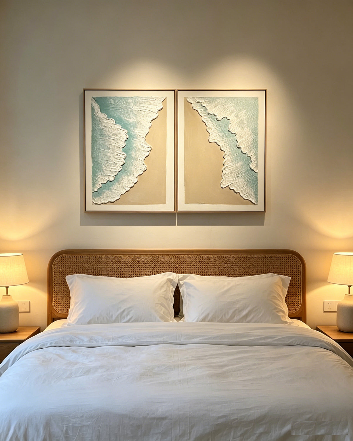 24x32 Framed Ocean Wave Wall Art Set with 3D Plaster Texture - Aqua