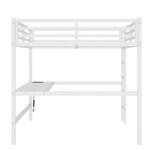 Metal Queen Size Loft Bed with Power Outlet and LED Lighted