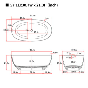 57'' Freestanding Bathtub Resin Stone Soaking Bathtub