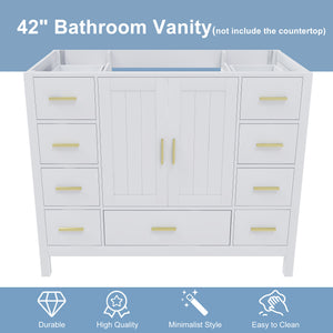 42" Bathroom Vanity Base Cabinet with 2 Soft-Close Double Doors & 9 Smooth Drawers