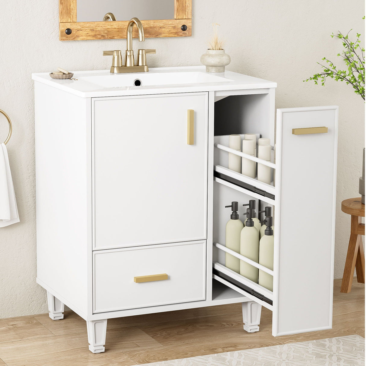 Bathroom Vanity With Sink, Deep Drawer, Door Shelf, 2 Tier Basket - Best Buy Furniture