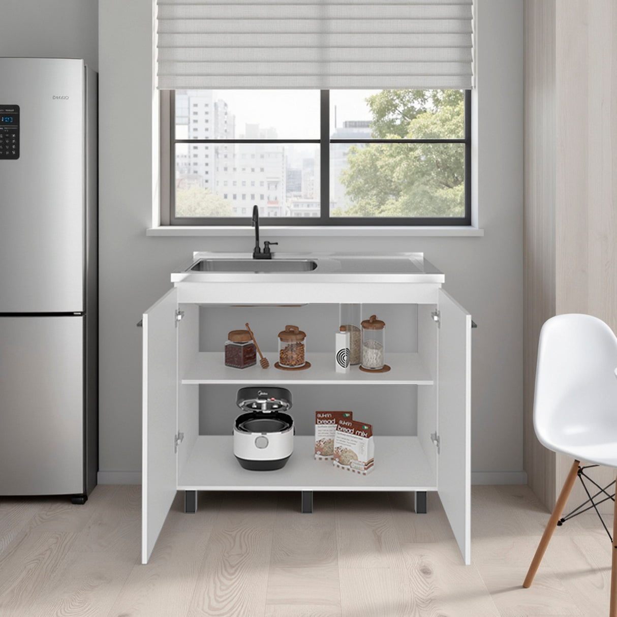Gold Utility Sink Cabinet with 2 Doors and 3 Shelves