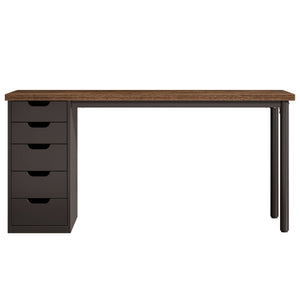 Computer Desk With 5 Drawers, Reversible Cabinet Design