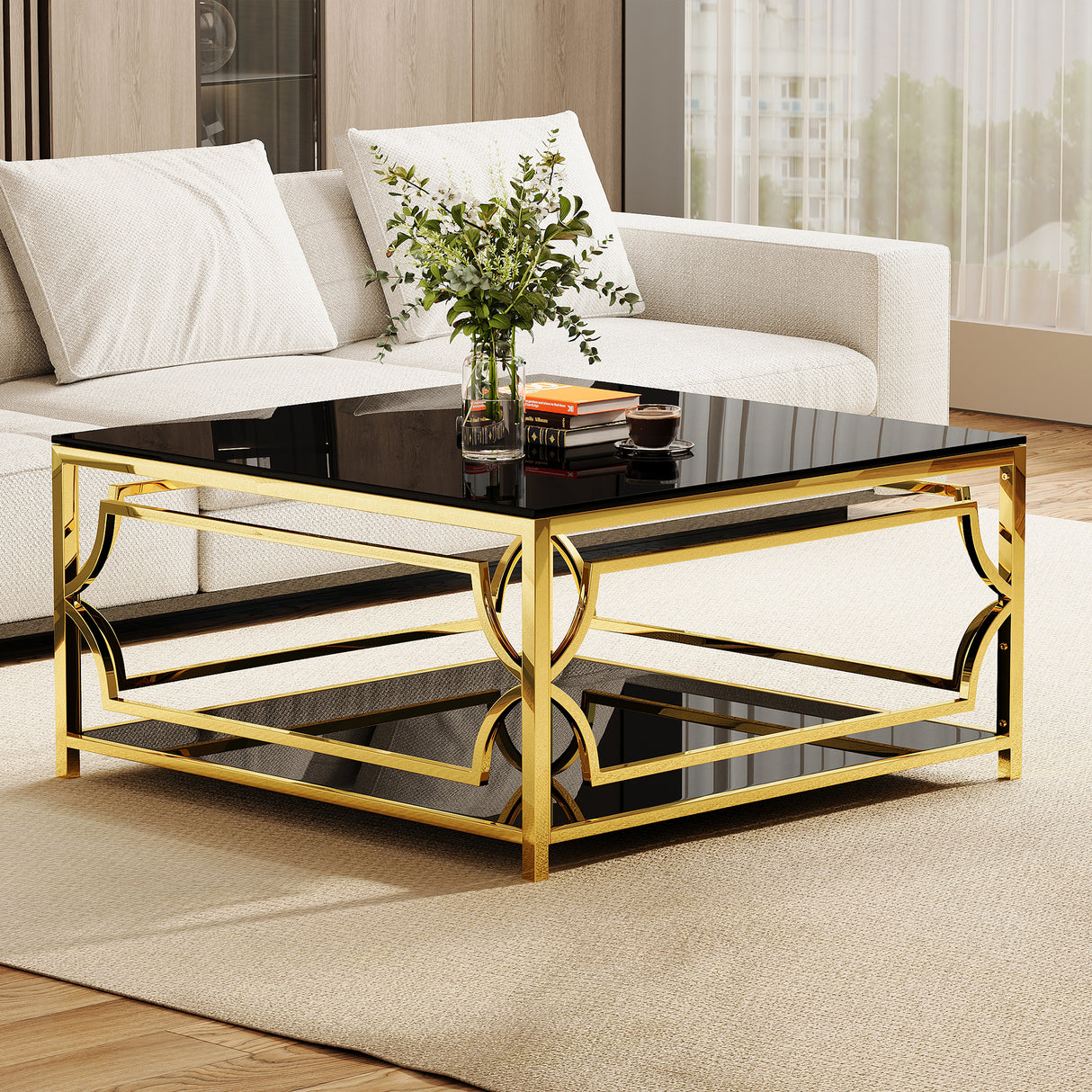 Square Glass Coffee Table in 33.5"