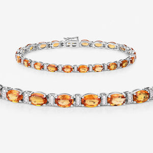 16.73 Carat Genuine Orange Sapphire and White Diamond 14K White Gold Bracelet