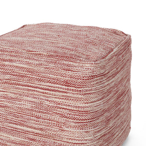 Enigma - Yarn And Cotton Square Pouf Ottoman With Polystyrene Beads - Red / White