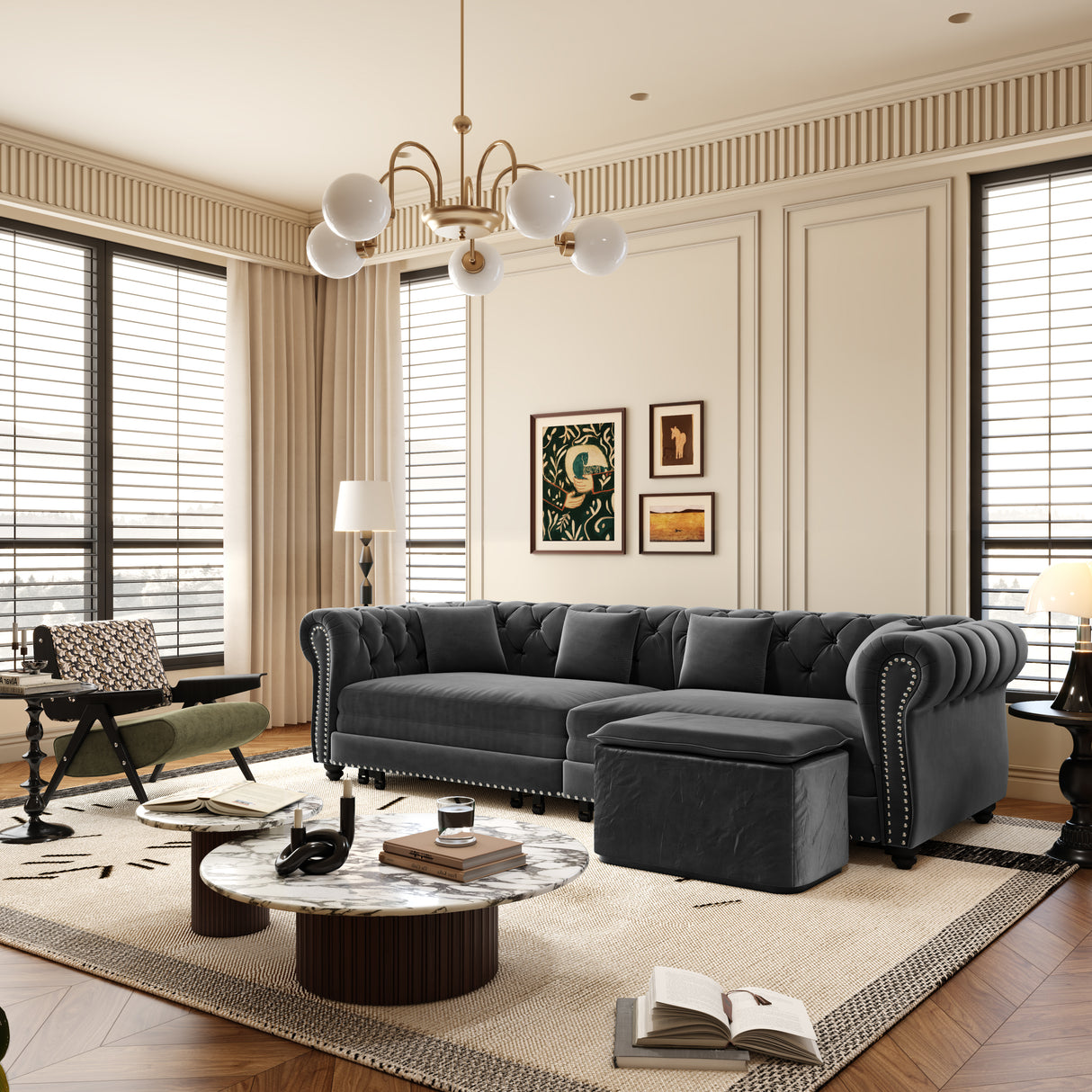 Chesterfield Sofa Bed – 3-in-1 Convertible Velvet Sofa