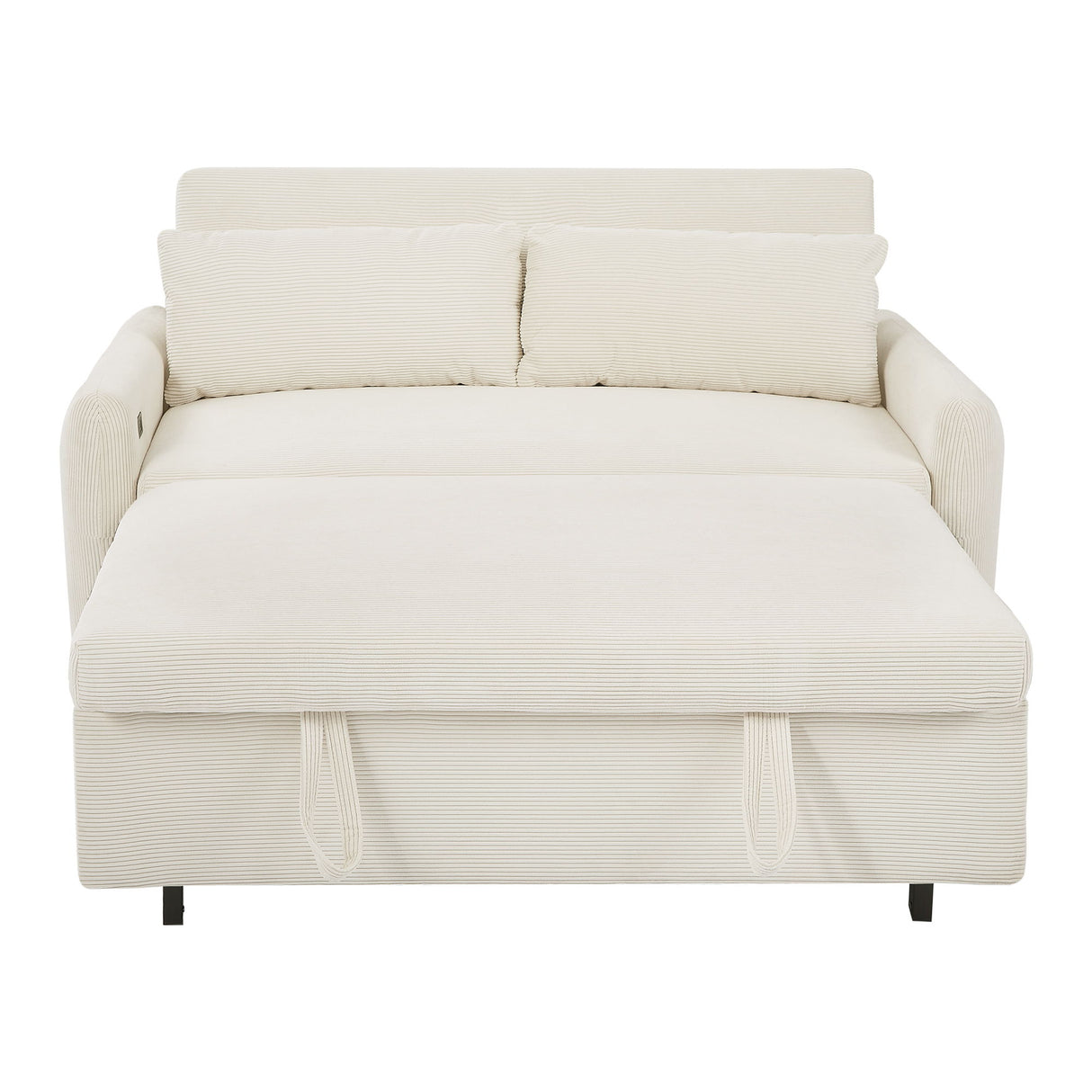 Pull-Out 2 Seat Modern Sleeper Sofa With 2 Throw Pillows And USB Ports