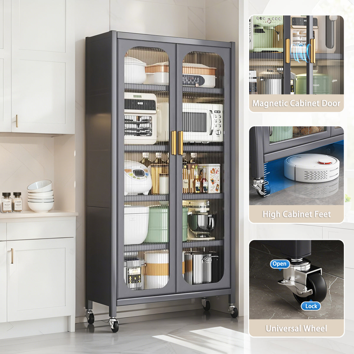 Open-Door Kitchen Shelving Floor-to-Ceiling Storage Cabinet
