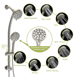 Multi Function Dual Shower Head System With 4.7" Rain Showerhead, 8 Function Hand Shower, Adjustable Slide Bar