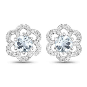 0.61 Carat Genuine Aquamarine and White Diamond 14K White Gold Earrings