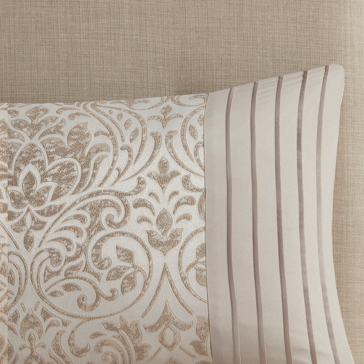 12 Piece Jacquard Comforter Set with Bed Sheets - Khaki Cal King