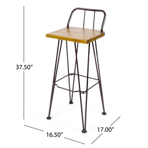 Dione Outdoor Industrial Acacia Wood Bar Set With Metal Frame And Slat Paneling - Brown