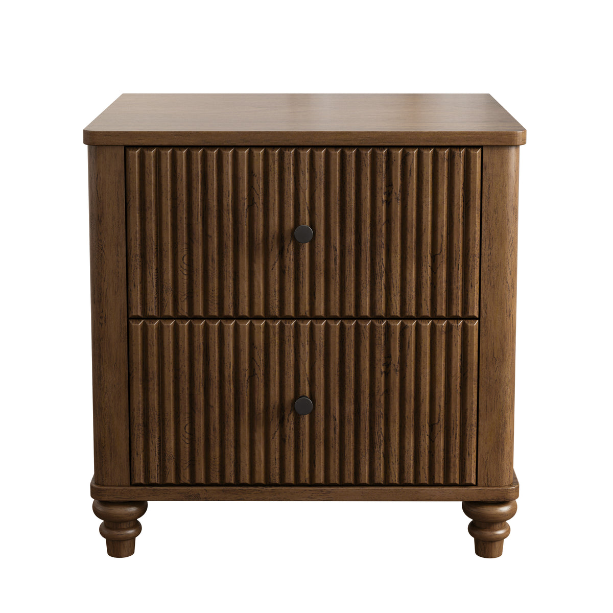 Fluted Nightstand, 21.65-Inch Wide with 3 Drawers, Mid Century Modern, Walnut