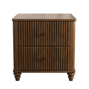 Fluted Nightstand, 21.65-Inch Wide with 3 Drawers, Mid Century Modern, Walnut