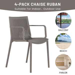4 Modern Stackable Plastic Armchair Matched With Folding Square Table