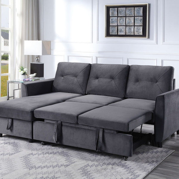 Hudson - Reversible Sleeper Sectional Sofa With Storage Chaise - Dark Gray