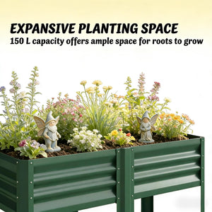 Outdoor Elevated Planter Box with Storage Shelf - Green