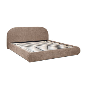 Archie Puffy Grounded Upholstered Platform Bed, King, Taupe