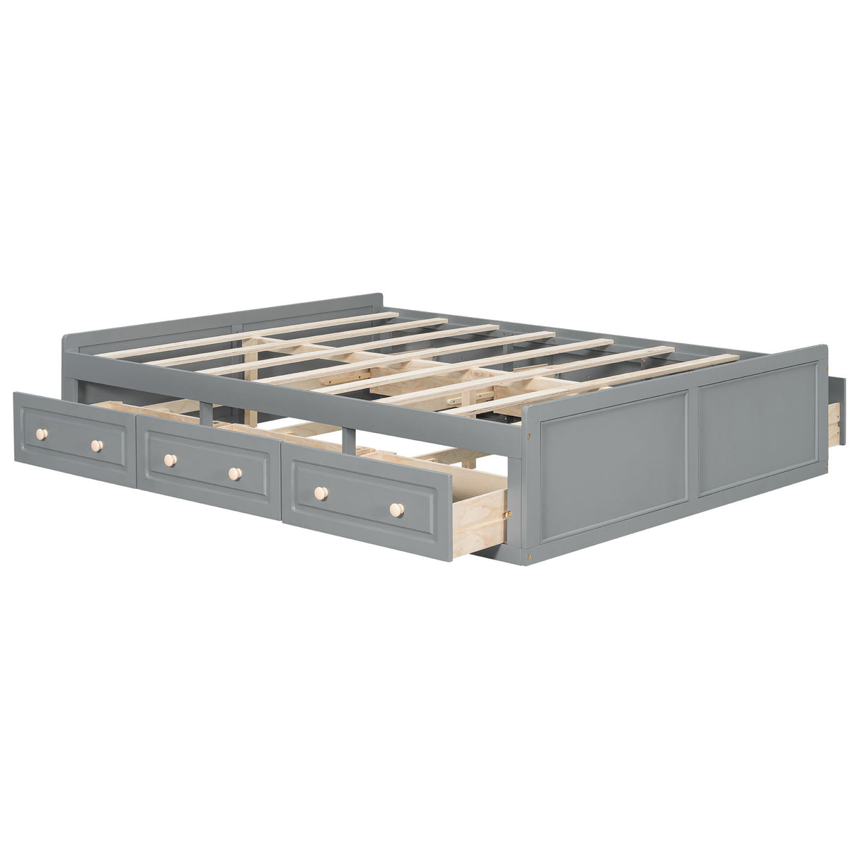 Queen Size Platform Bed Frame With 6 Drawers - Gray