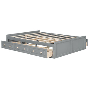 Queen Size Platform Bed Frame With 6 Drawers - Gray