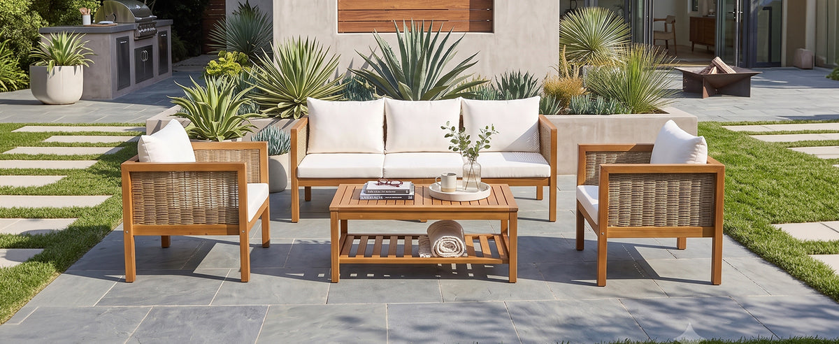 4 Pieces Patio Sofa Set - Outdoor Seating Group for 5