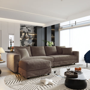 Deep Seat Convertible Sofa With Soft Pillows And Ottomans