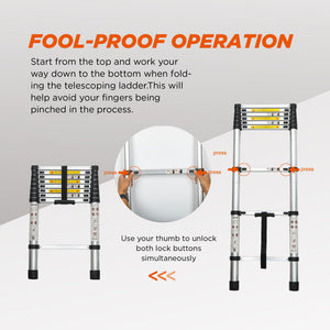 Telescopic Extension Ladder, Folding Portable Multi Purpose For Indoor Outdoor Work - Black